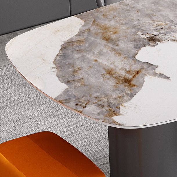 Sintered Stone Top Dining Table in White Modern Rectangle Table with Double Pedestal