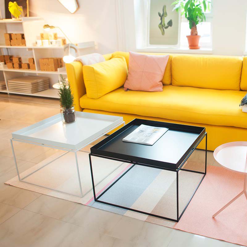 Iron Coffee Table Mid-Century Modern Frame Cocktail Table in Black