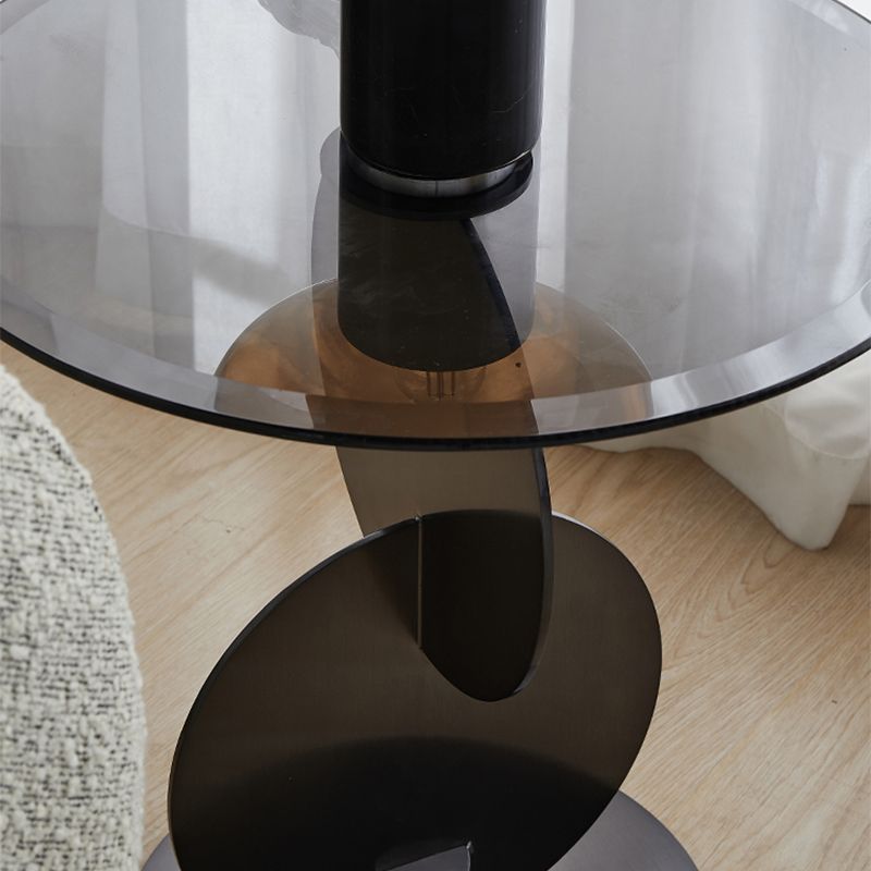 Contemporary Glass Round Top Side Table Metal Pedestal End Table