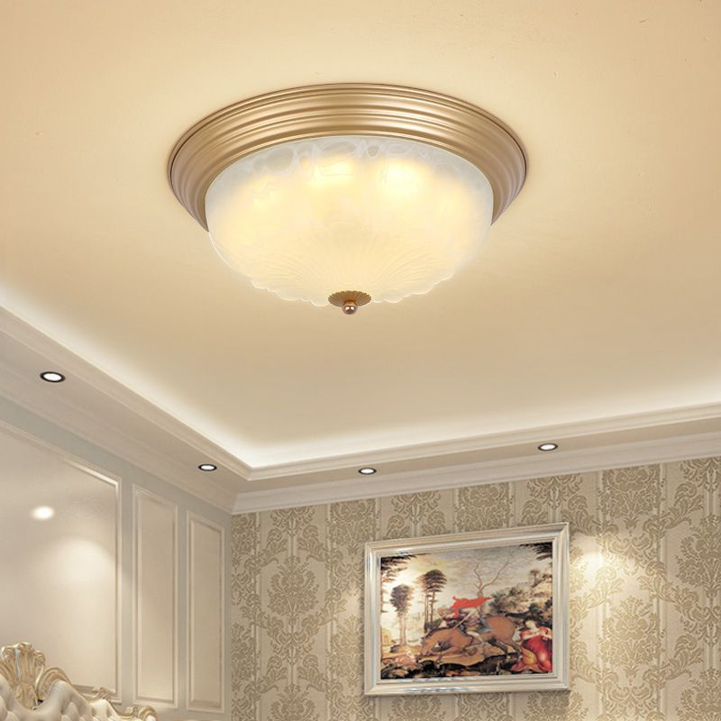 3-Light Frosted Glass Flush Ceiling Light Colonial Style Dome Bedroom Flushmount Lighting