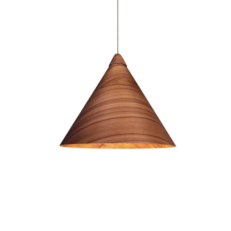 Conical Dining Room Suspension Lamp Wooden 1-Head Minimalistic Hanging Pendant Light