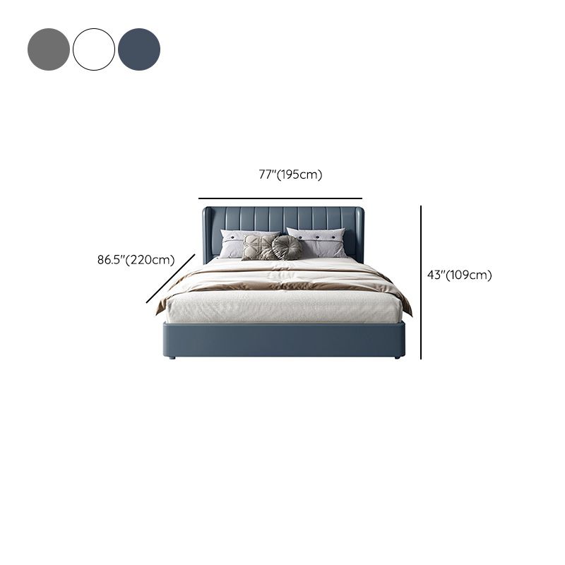 Contemporary Genuine Leather Wingback Upholstered Headboard Wingback Bed