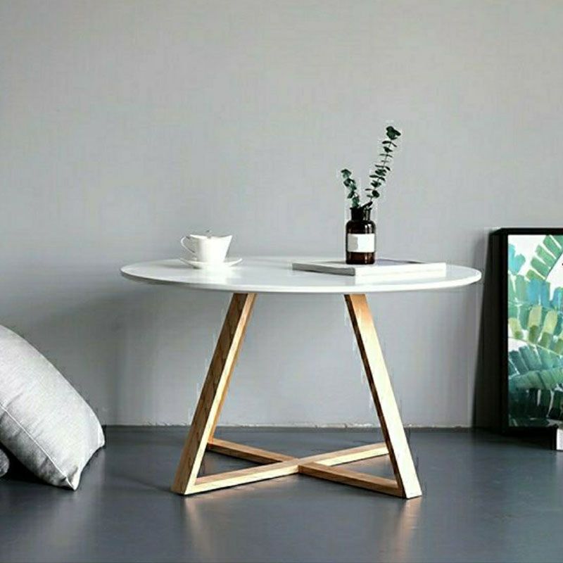 Nordic Style Round Solid Wood Table with Wooden Crossed Base Side Table