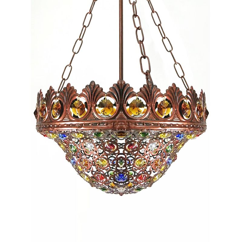 3 Bulbs Metal Chandelier Pendant Light Bohemian Brass Bowl Dining Room Suspension Lighting