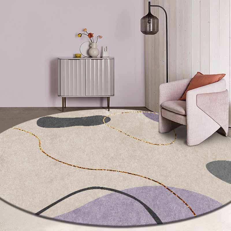 White Modern Area Carpet Line Pattern Polyester Area Rug Anti-Slip Washable Rug for Home Decor