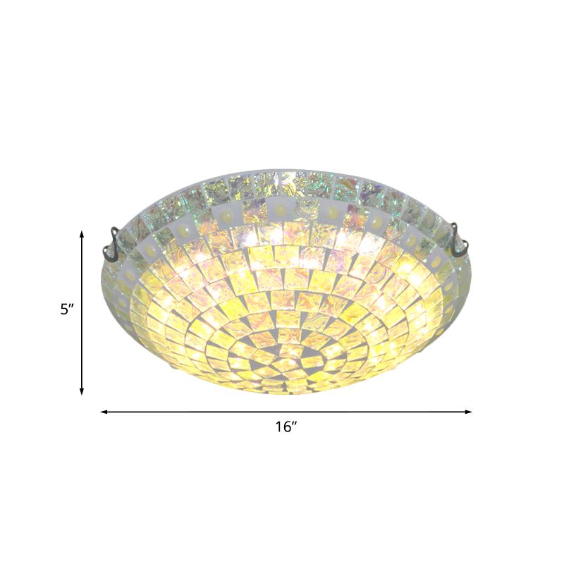Bowl Square-Cut Glass Ceiling Lamp Baroque 12"/16" Wide 2/3 Lights Blue Flush Mount Light Fixture for Bedroom