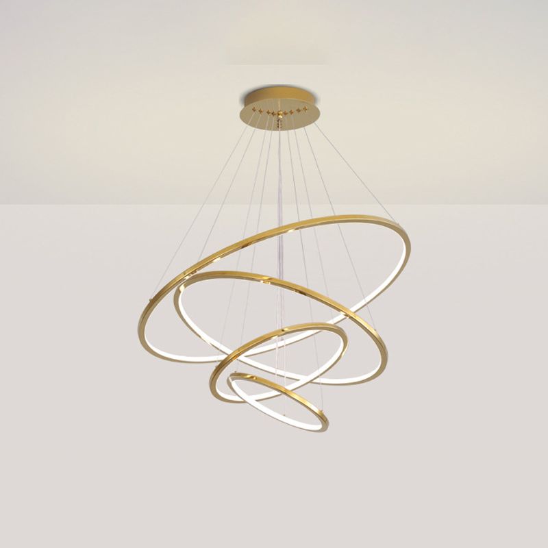 Gold 3/4 Tiers Chandelier Lamp Simplicity Stainless Steel LED Circle Ceiling Pendant