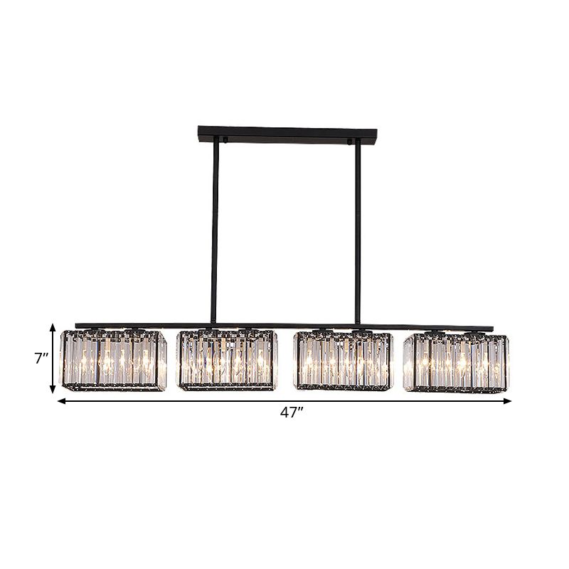 4/6/8 Heads Island Chandelier Contemporary Cuboid Shade Clear Crystal Hanging Light Fixture in Black