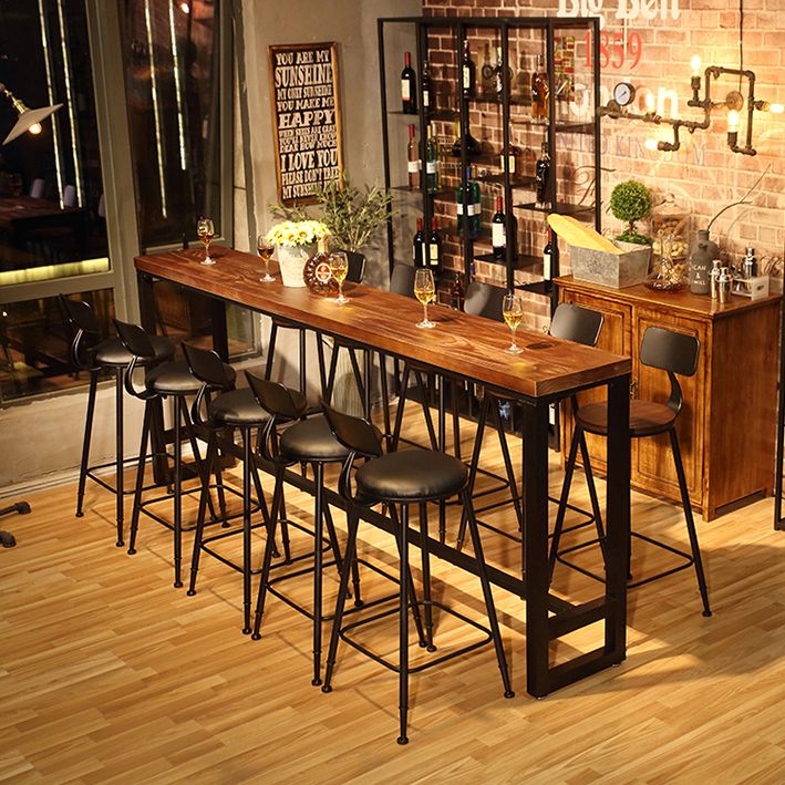 Pine Wood Bar Dining Table Industrial Rectangle Bar Table with Trestle Base in Black