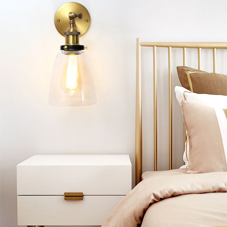 Loft Industrial Wall Mount Light Single Light Glass Shade Sconce Light for Bedside Restaurant