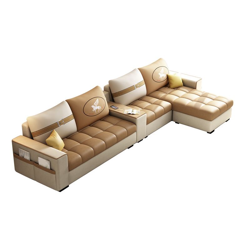 Faux Leather 4-seater Sectional with Ottoman and Storage Sofa