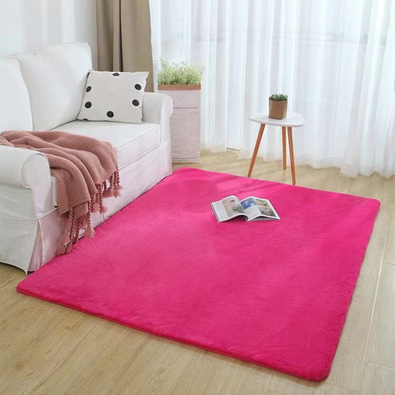 Short Velvet Rectangle Shape Rug Solid Color Living Room Carpet Polyester Washable Rug