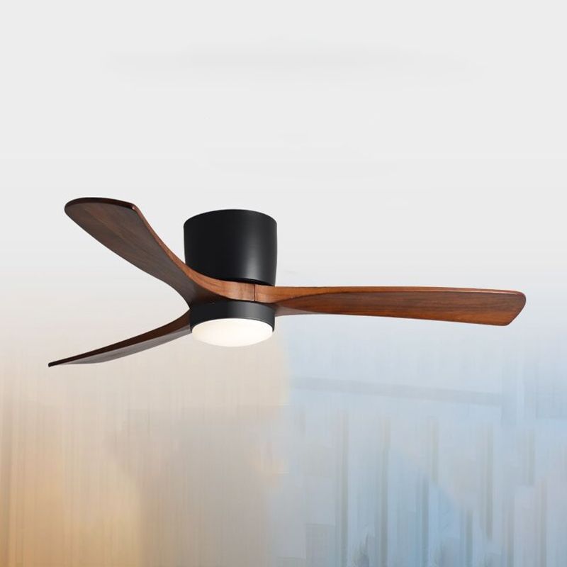 Contemporary Ceiling Fan Light Fixture Wooden LED Ceiling Flush Mount for Bedroom
