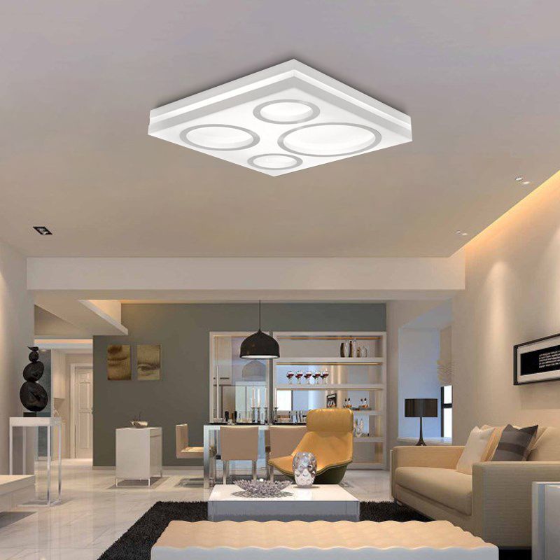 Moderne Vierkante LED Plafond Mount Licht met Circulair Patroon Acryl White Finish Plafond Fixture voor Woonkamer Slaapkamer