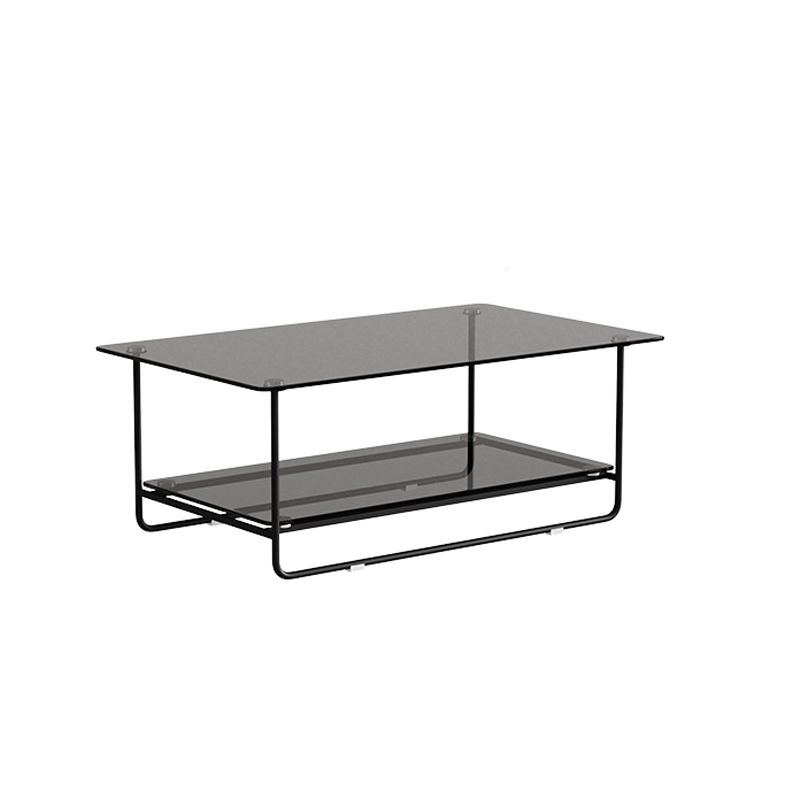 Modern Rectangle Glass Coffee Table 17.7"H Metal Sled Base Cocktail Table