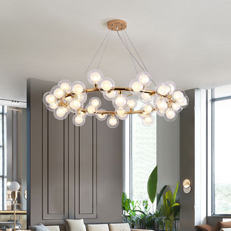 Modern Metal Chandelier Light Fixtures Multi-Head Hanging Pendant Lights with Globe Glass Shade