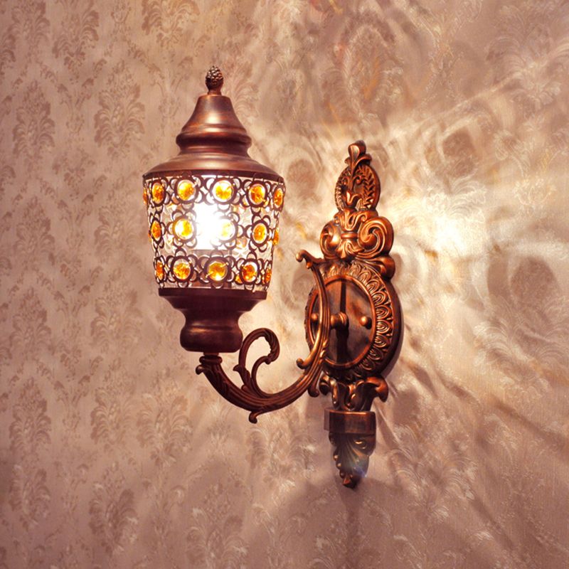 Bohemian Lantern Sconce Wall Lighting 1-Head Metal Wall Mount Lamp in Copper for Bedroom