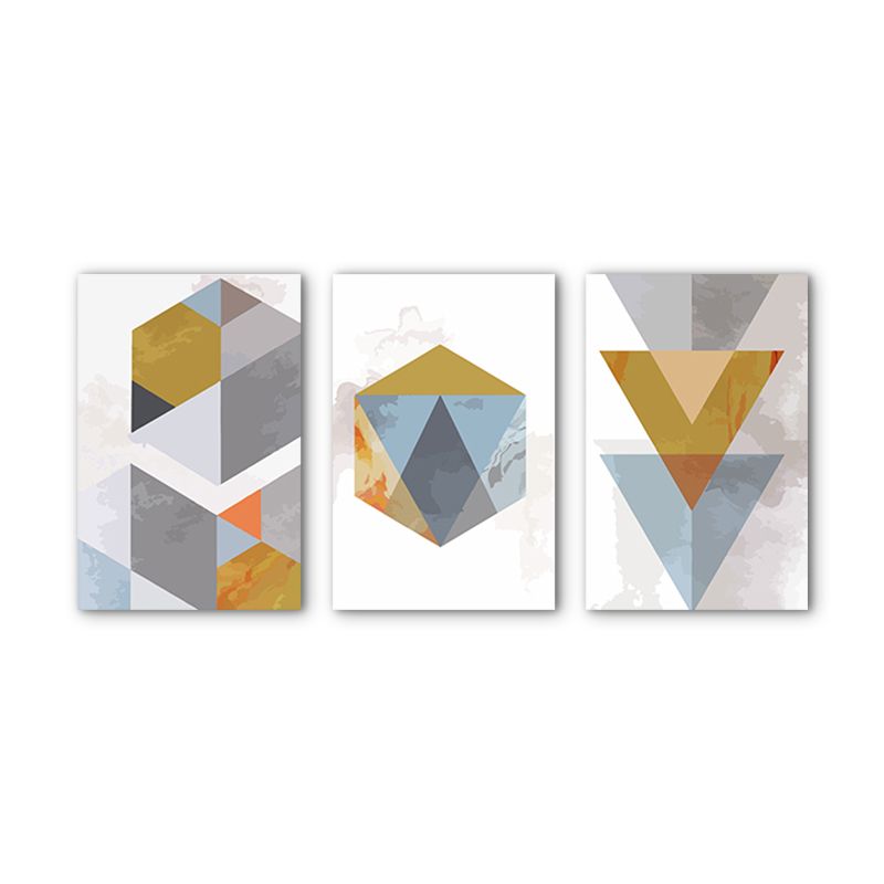 Grey and Gold Contemporary Canvas Art Geometric Shapes Wall Decor for House Interior