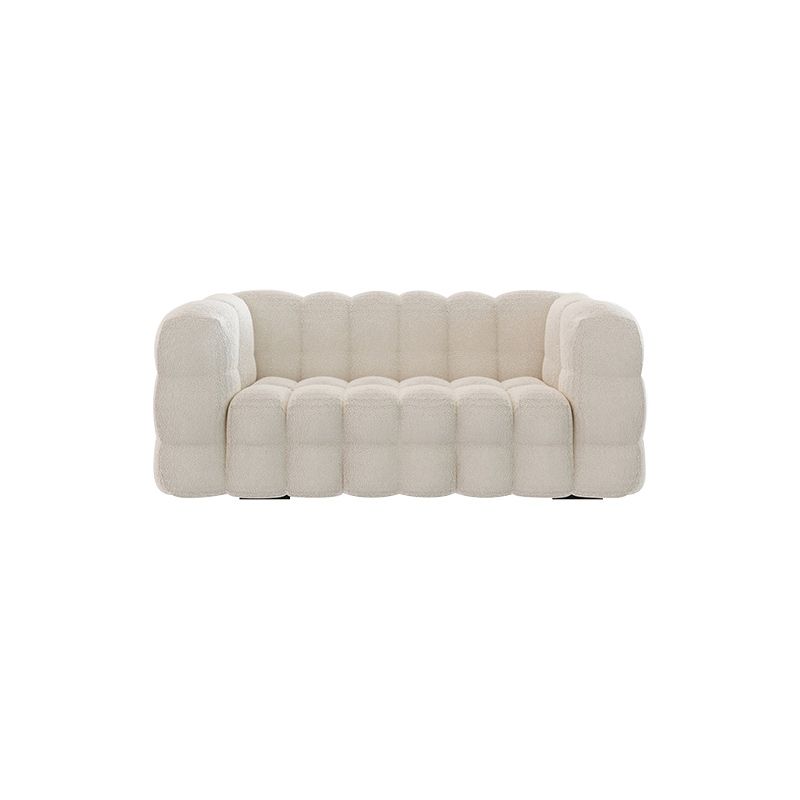 Contemporary White Wool Sofa with Tufted Back and Tuxedo Arm