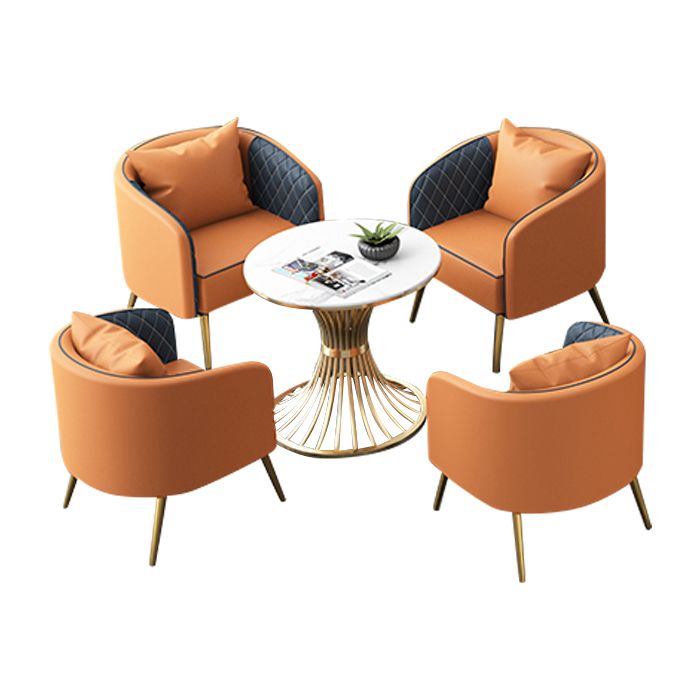 1/5 Pcs Metal Glam Style Dining Room Set with Round Table and Pedestal Base Dining Set