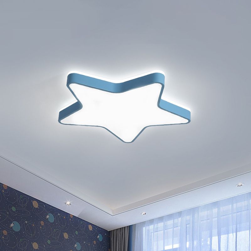 Pink/Blue/White Star Flush Light Cartoon Acrylic LED Flush Mount Ceiling Light in Warm/White Light for Childrens Bedroom