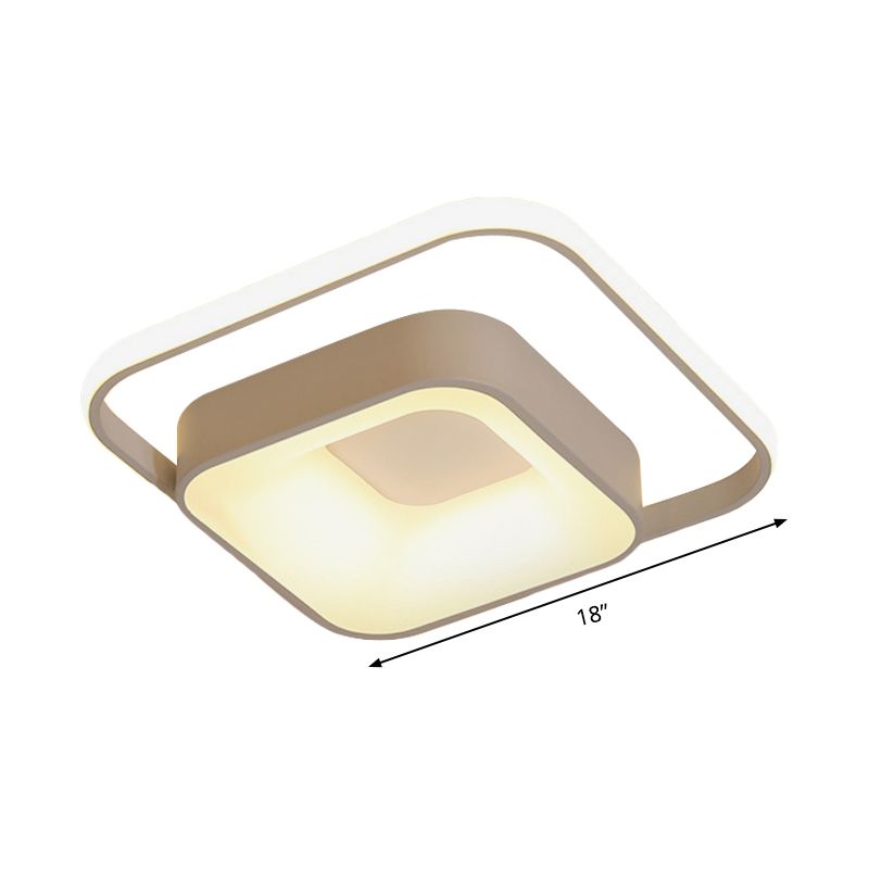 Square Flush Mount Minimalist Metal Gray/White Light LED Ceiling Fixture, Natural Light/Remote Control Stepless Dimming
