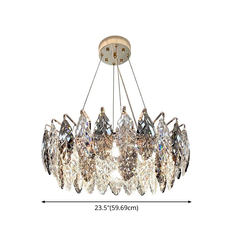 Drum Pendant Ceiling Light Modernist Smoke Grey Crystal Living Room Chandelier Lamp