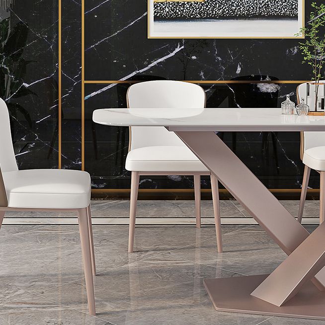 Modern Rectangle Dining Table Sintered Stone Table with Pedestal Base