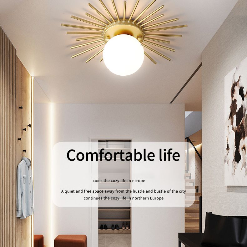 Plafonnier Globe doré de style créatif moderne en fer forgé avec abat-jour en verre
