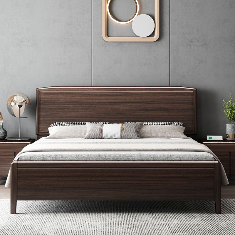 Mid-century Wood Walnut Bed Frame 85-In D Panel Bed Frame in Brown