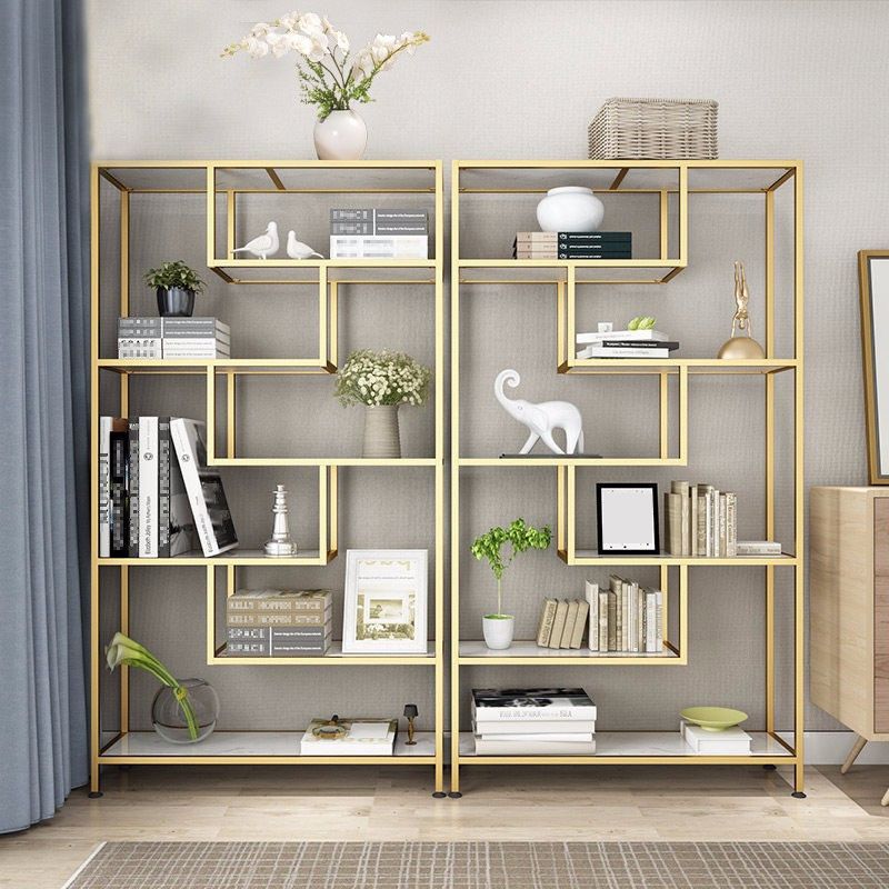 11.8" W Glam Antique Finish Shelf Bookcase Etagere Metal Bookshelf