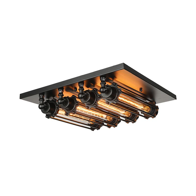 Metal Tubed Cage Flush Mount Ceiling Light Farmhouse Style 4-Head Indoor Ceiling Lighting in Black