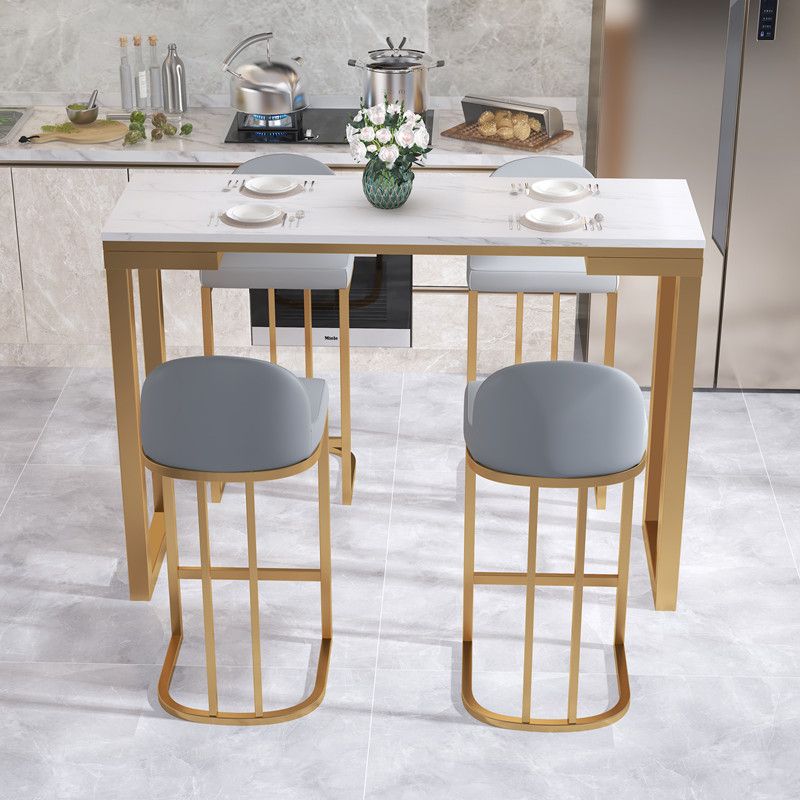 Glam White Marble Table with Rectangle Table Top Gold Sled Table - 42" H