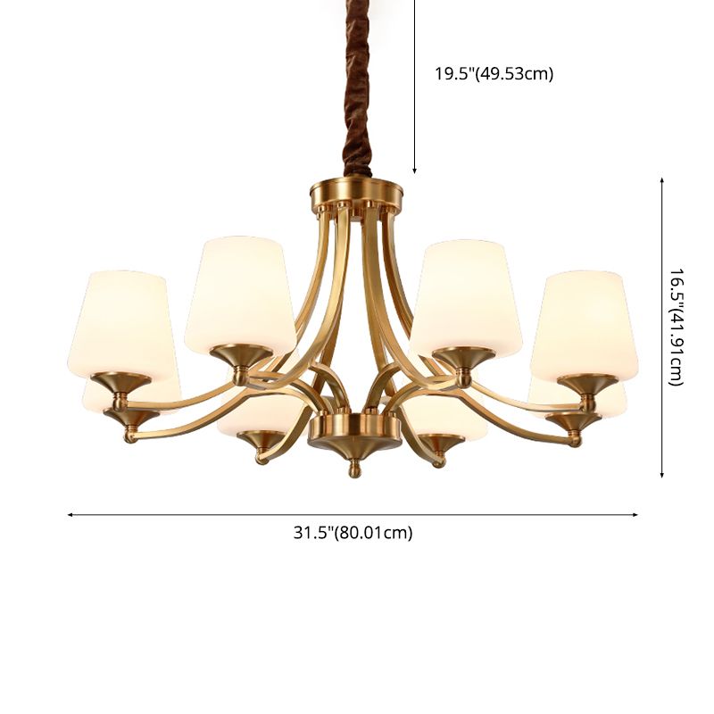 Conical Chandelier Light Fixture Traditional Frosted White Glass Pendant Lighting for Restaurant