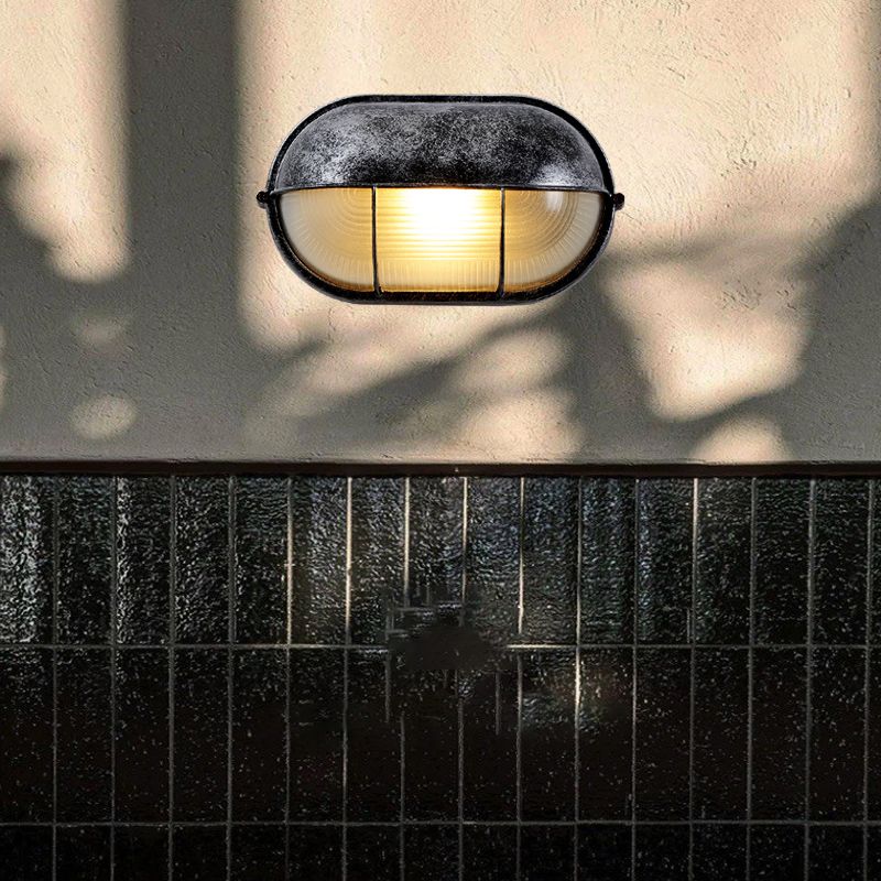 Industrial Metal Wall Sconce Geometric Shape Wall Light with Glass Shade for Living Room