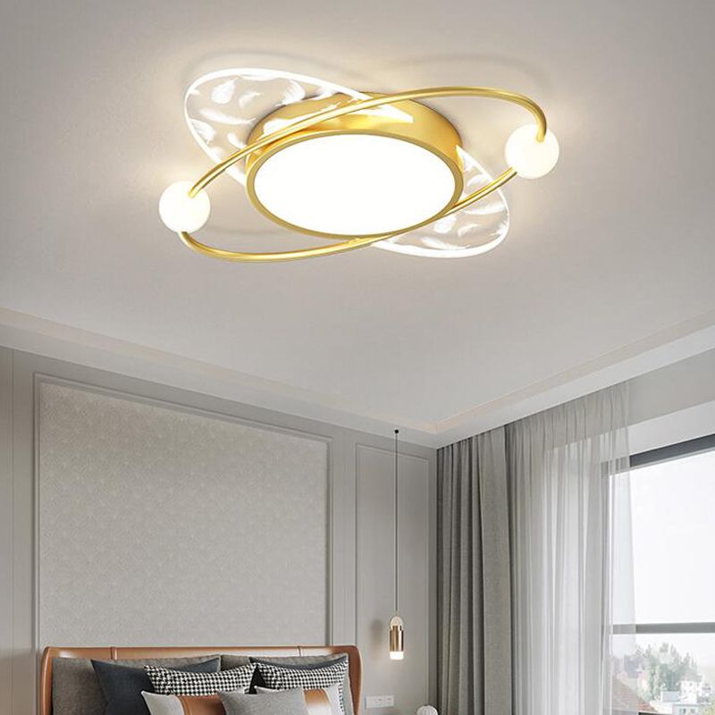 Oval Acrylic LED Semi Flush Ceiling Light in Modern Creative Style Feather Metal Flush Mount for Living Room