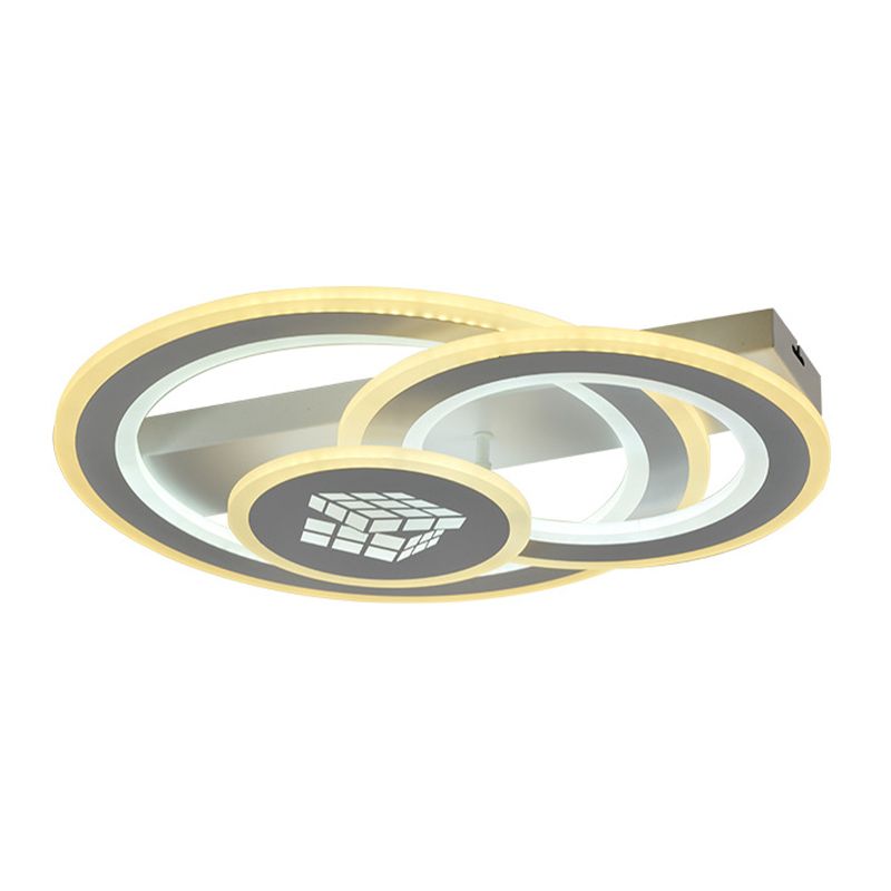 3-Circular Semi Mount Lighting Modernism Acrylic LED White Close to Ceiling Lamp for Bedroom