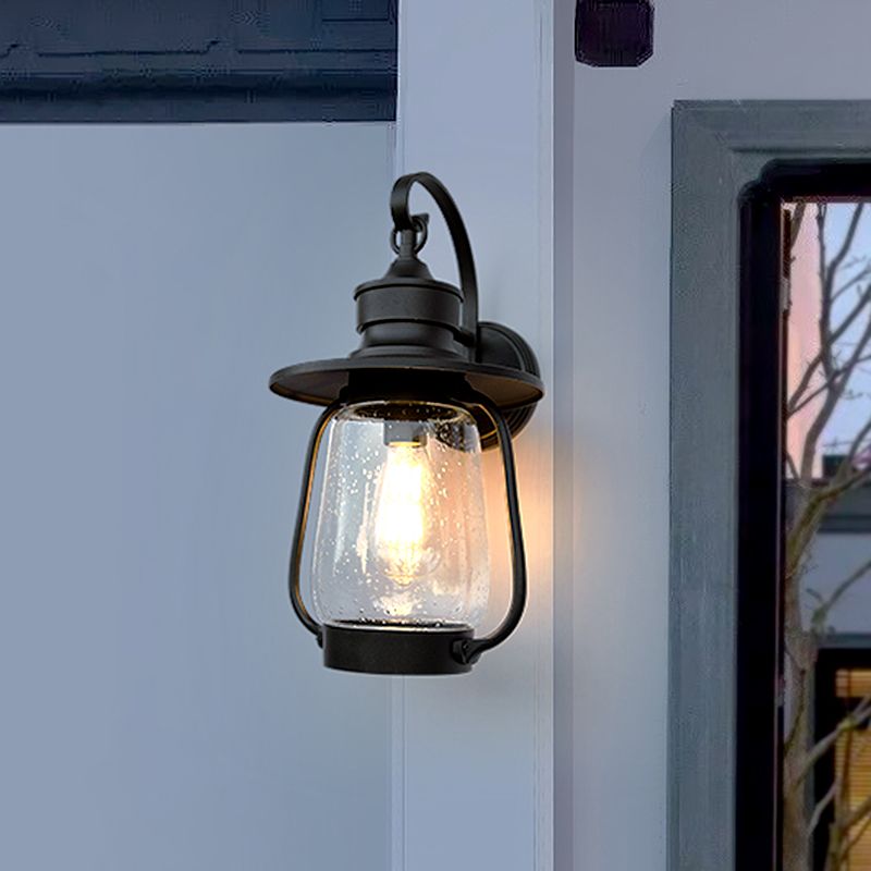 1 Bulb Seedy Glass Wall Mounted Light Farmhouse Black Urn Doorway Wall Lamp Fixture