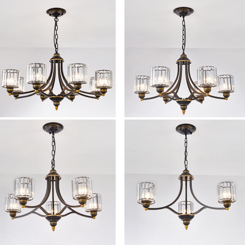 Modern metaalhangende kroonluchter lichtcilinder helder kristal schaduw plafond kroonluchter voor woonkamer