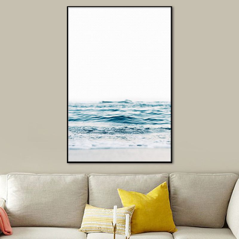 Ocean Waves Print Wall Art Modern Enchanting Seascape Canvas in Light Color for Room