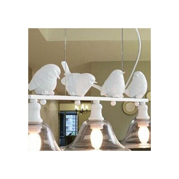 3-Bulb Clear Glass Island Lamp Rustic Black Flared Kitchen Pendant Lighting with Bird Decoration
