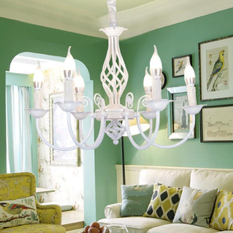 Black/White Swooping Arm Chandelier Lamp Traditional Metal 3/4/5 Lights Living Room Hanging Light