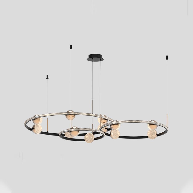 Black Ring Chandelier Light Fixture Creative Minimalist Acrylic LED Suspension Lamp