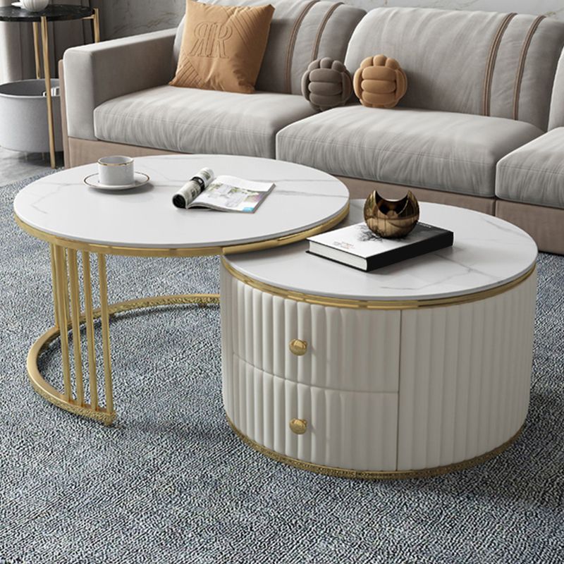 Slate and Metal Coffee Table Frame Nesting Coffee Table Set with Drawers