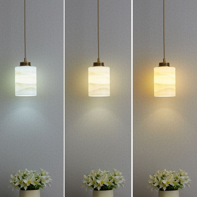 Marble Hanging Lamp, Nordic Cylinder Shade Pendant Lighting for Living Room