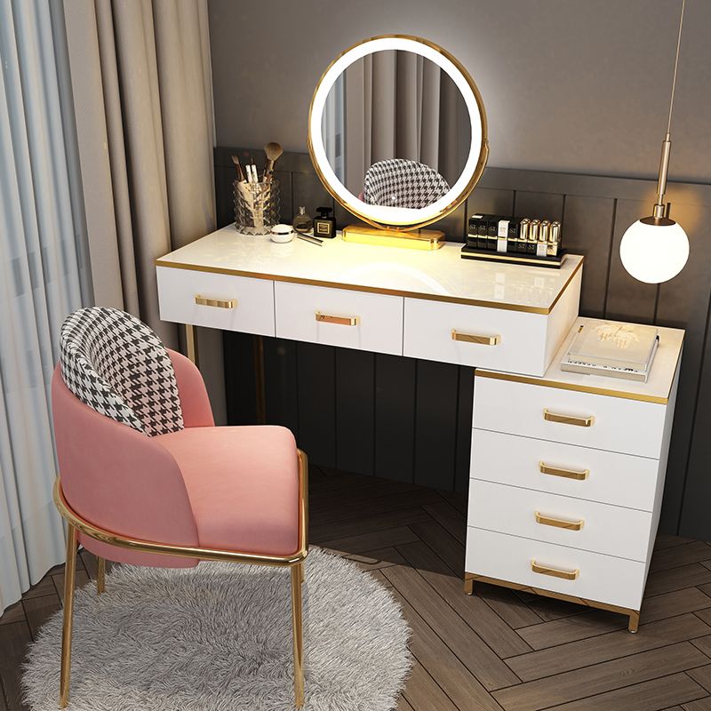 Modern Dressing Table Bedroom Stone Lighted Mirror Make-up Vanity