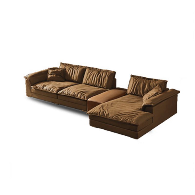 Brown Pillow Top Sofa & Chaise Faux Leather Loose Back Sofa - 30.7" H