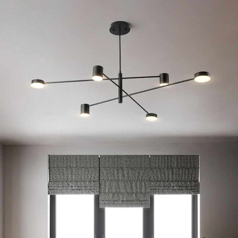 Multi Tiers Asymmetrical Chandelier Light Metal Simple Style 2/4/6/8 Heads Black/White Pendant Light in Warm/White/Third Gear