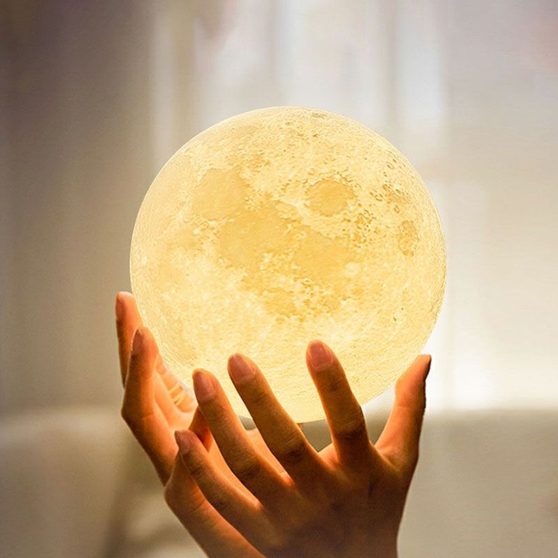 Plastic 3d Moon Globe Table Light Nordic White LED LED TARD SANDE AVEC BRACKET DE BOIS