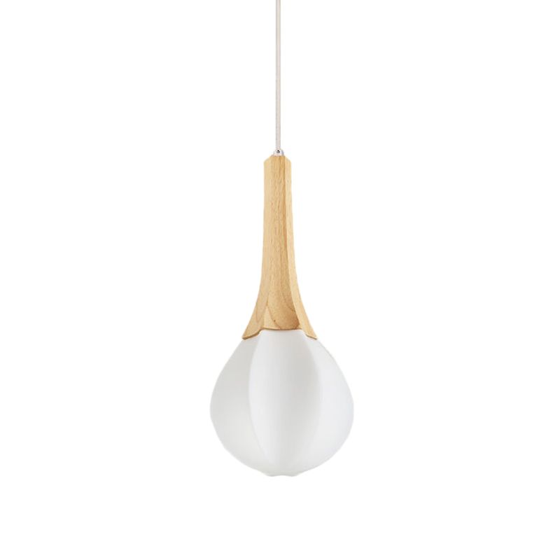 Melk wit glas prismatische traan hanger Minimalistisch 1 licht houten plafond suspensielamp